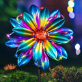 Flower Solar Wind Spinners- Metal Colorful Spinning Windmill Garden Ligths with LED Outdoor Decorative Stake Lighting Waterproof Flower Sculpture for Patio Yard