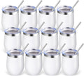 Volhoply 12oz Stainless Steel Wine Tumbler with Lid Bulk 12 Pack,Double Wall Vacuum Stemless Wine Glasses,Reusable Metal Travel Coffe Mug with Straw,Insulated Cups Gifts for Christmas（White,12 Set）