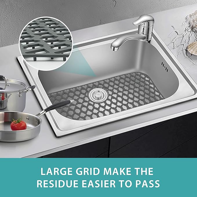 SAMSIER Silicone Sink Protectors Mats (13x11 & 14x12 & 16x12 & 18x16 & 19x14 & 21x16 & 22x13 & 25x16 & 26x14 & 28x14 & 30x16) for Bottom of Kitchen Sink (28”x14.4”, Rear Drain)