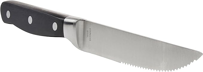 Amazon Basics 8-Piece Full Tang Stainless Steel Serrated Steak Knife Set, 4.5", Black