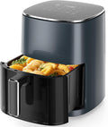 Sweetcrispy Air Fryer 6QT with Window, Square Airfryer Oven 12-in-1 for Family, 400°F Rapid Air Crispy Technology, Roast Bake Dehydrate, Nonstick & Easy-Clean Basket, Grey