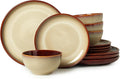 Pokini Stoneware Dinnerware Sets, Ceramic Plates and Bowls Set, Microwave & Dishwasher Safe Kitchen Dish Set, Modern Dinner Salad Plates | Cereal Bowls for 4, Dishware Sets Brown Yellow