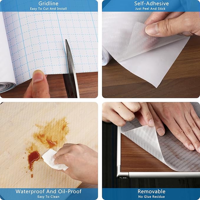 Self-Adhesive Shelf Liner Kitchen Liner, Waterproof Backed Paper Easy Peel and Stick Contact Liner Without Residue for Decor Your Desk Surface, Kitchen Countertops (Clear, 11.8 x 393.7 inches)