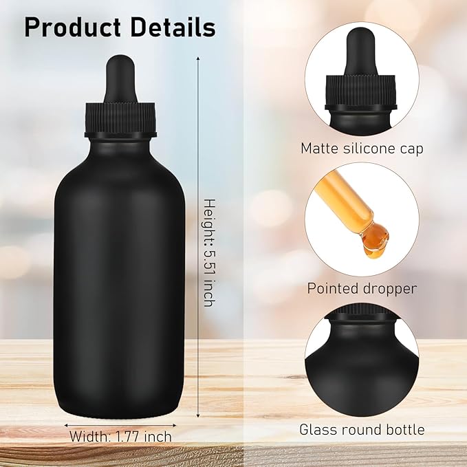 Epakh 50 Pack 4oz Glass Dropper Bottles, Refillable Glass Eye Dropper Bottles with Pipette for Essential Oils, Perfumes, Lab Use, Cuticle Oils, Tinctures, Travel, Home(Black)