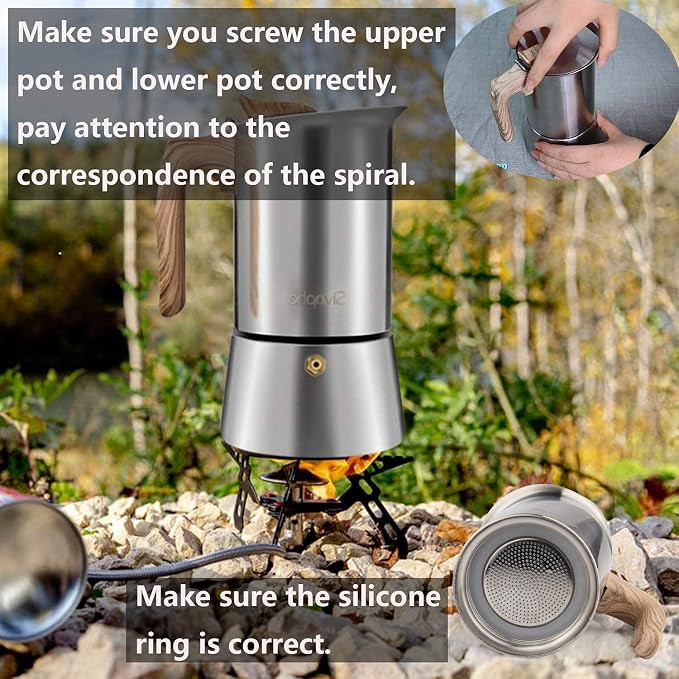 Sivaphe Moka Pot Stainless Steel 6 Cup and French Press Coffee/Tea Maker 34 oz with Bamboo Lid and Hand High Borosilicate Glass 1000ml Coffee Brewer Set