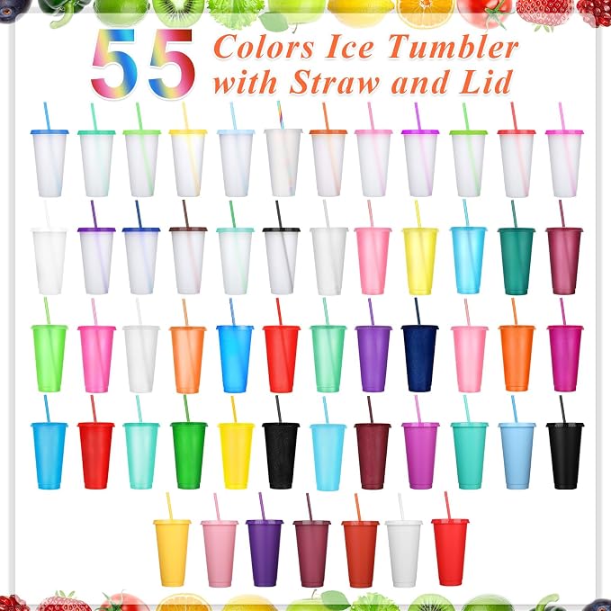 Honeydak 100 Pack Tumbler with Straw and Lid Bulk Cups for Gifts Glitter Plastic Coffee Cups 24-27 oz Reusable Water Bottle Iced Coffee Travel Mug Party Favors for Birthdays Travel (Mixed Color)