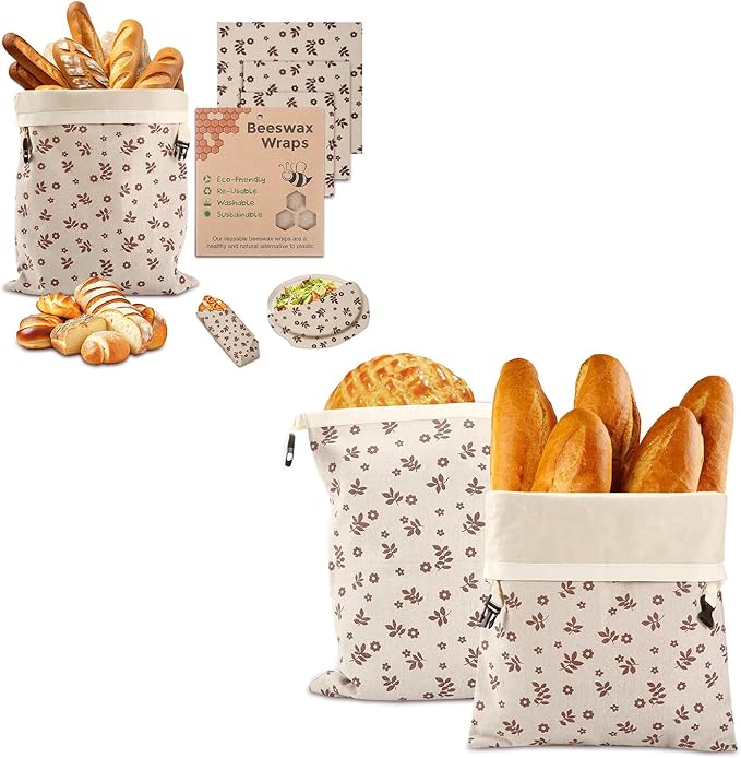 Beeswax Bread Bags, Reusable Organic Beeswax Bread Bag for Sourdough
