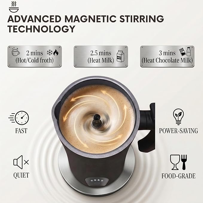 Milk Frother, 4-in-1 Electric Milk Steamer, Automatic Cold/Hot Foam Maker with Temperature Control, 11.8oz/350ml Stainless Steel Milk Warmer for Latte, Cappuccino