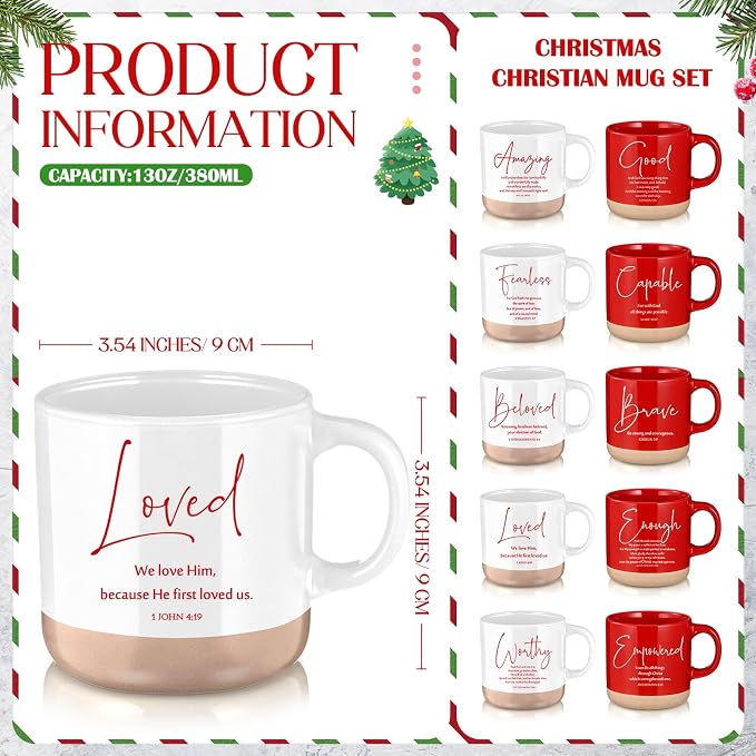 Didaey Christian Mug Bulk Fathers Day Church Gift Inspirational Bible Verse Coffee Mug 13 oz Religious Ceramic Cup for Women Bible Study Group Sunday School Teacher(10 Pcs,Classic Color,Classic Style)