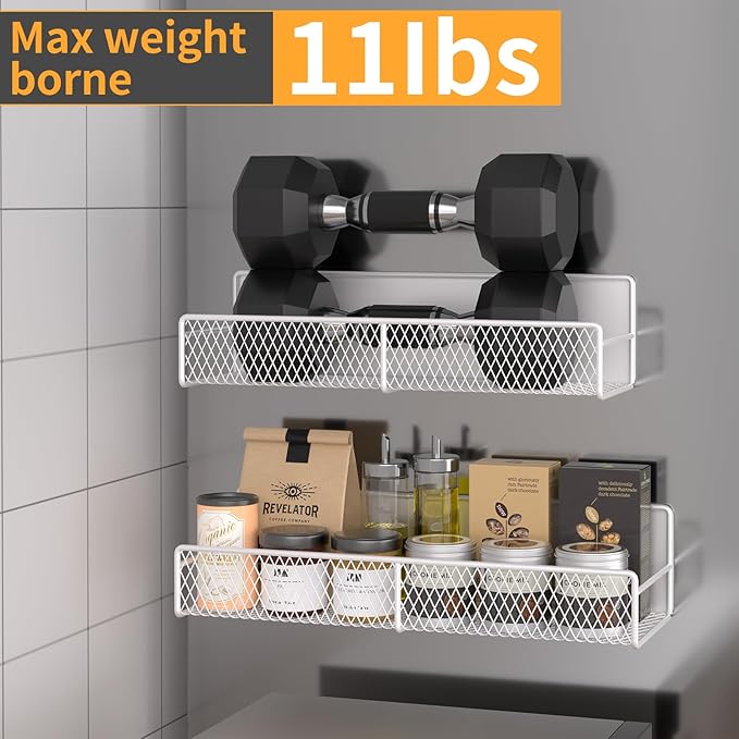 6 Pack Magnetic Shelves for Washing Machine, Magnetic Spice Rack Organizer for Refrigerator, Magnetic Shelf with Hanger Organizer, Metal Magnetic Basket, Laundry Organization and Storage, White