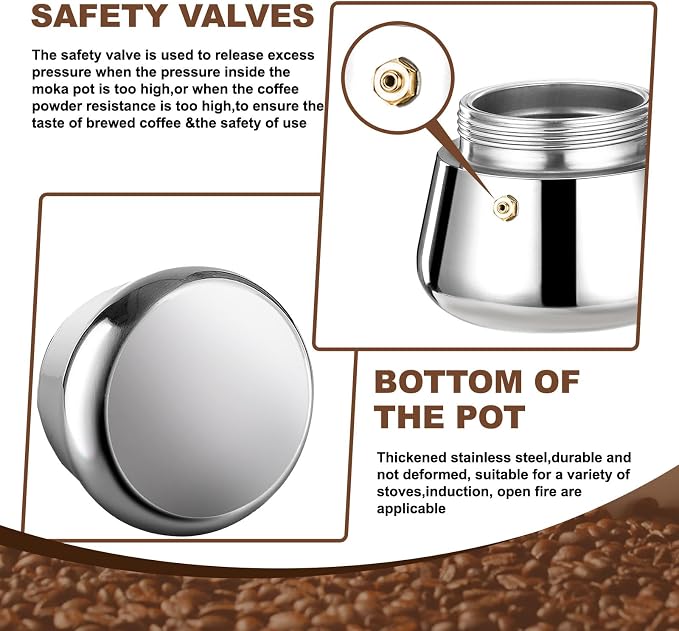 6 Cup Stovetop Espresso Maker Stainless Steel Moka Pot Stove Top Percolator Italian Coffee Makers Capable Mocha Greca Machine Cafe Classic Induction Cookers for Home and Camping 300ml 10oz