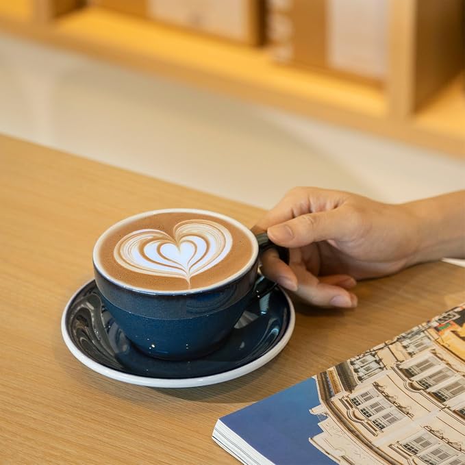 Loveramics Coffee Cup Ceramic, 10 oz Latte Art Cup with Saucer for Cappuccino, Tea, Espresso, Thick - walled stoneware Cappuccino mug Set for Cafe and Barista - Potters Colours (Night Sky, 10OZ)