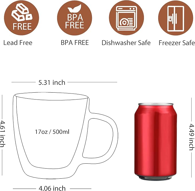 CNGLASS 30.4oz Glass Teapot with 17oz Double Wall Glass Coffee Mugs