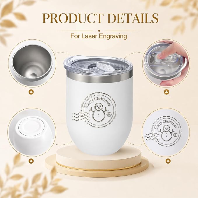 YOUKE OLA 18 Pack Stainless Steel Wine Tumbler with lid, 12oz Powder Coated Insulated Vacuum Straight Wine Tumbler Stemless Double Wall Bulk for Laser Engrave, DIY Gift, White