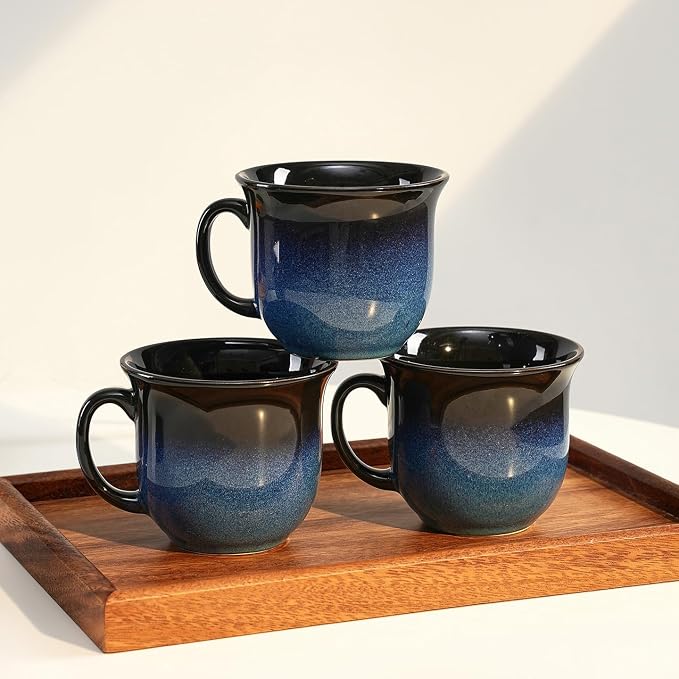 9oz Coffee Mugs Set of 6, Large Ceramic Mug with Handle, Unique Glaze Coffee Cups for Latte, Cappuccino & Hot Cocoa, Dishwasher & Microwave Safe