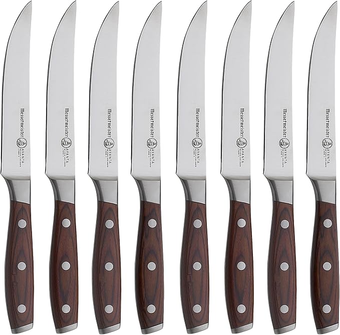 Messermeister Avanta Forged 5” Fine Edge Steak Knife Set - Pack of 2 - German X50 Stainless Steel - Rust Resistant & Easy to Maintain - 8 Steak Knives Total