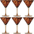Honeydak Set of 6 Tortoise Leopard Print Martini 7oz Brown Rocks Glasses Stylish Stemless Cocktail Cups Glass Glassware Tumbler Ideal for Gin, Tequila, Vodka, Soft Drinks