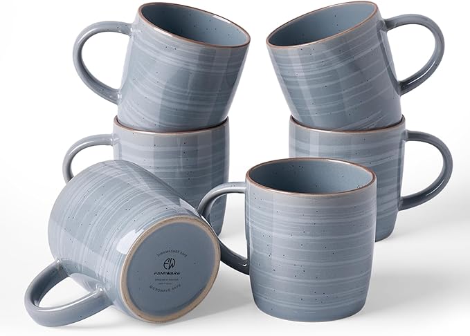 famiware Coffee Mugs Set of 6, Meteor 13 oz Ceramic Mug Cup Set with Handle for Coffee, Tea, Cappuccino, Latte, Milk, Blue Gray