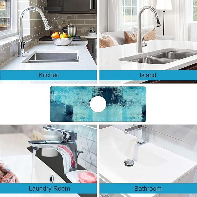 Kitchen Sink Splash Guard Faucet Mat Super Absorbent Fast Drying Mat Sink Gadgets Splash Guard Behind Faucet Drip Catcher for Kitchen (Blue, 15x5.5in)