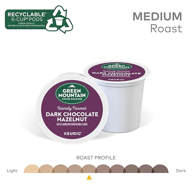 Green Mountain Coffee Roasters Dark Chocolate Hazelnut Coffee, Keurig Single Serve K-Cup Pods, 60 Count