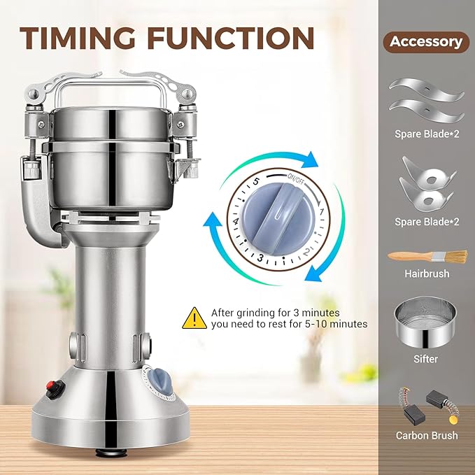 LEEVOT Grain Mill 150g Commercial Spice Grinder Electric 650W Stainless Steel Pulverizer Dry Grinder for Grinding Wheat, Oats, Corn, Pepper, and Coffee Beans – Grinders for Kitchen.
