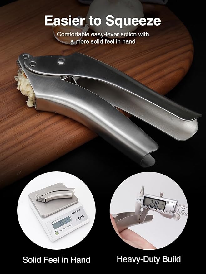 Garlic Press Stainless Steel, No-Peel Garlic Press with Ergonomic Handle, 270° Flip for Easy Cleaning, Dishwasher Safe, Heavy Duty 304 Garlic Crusher