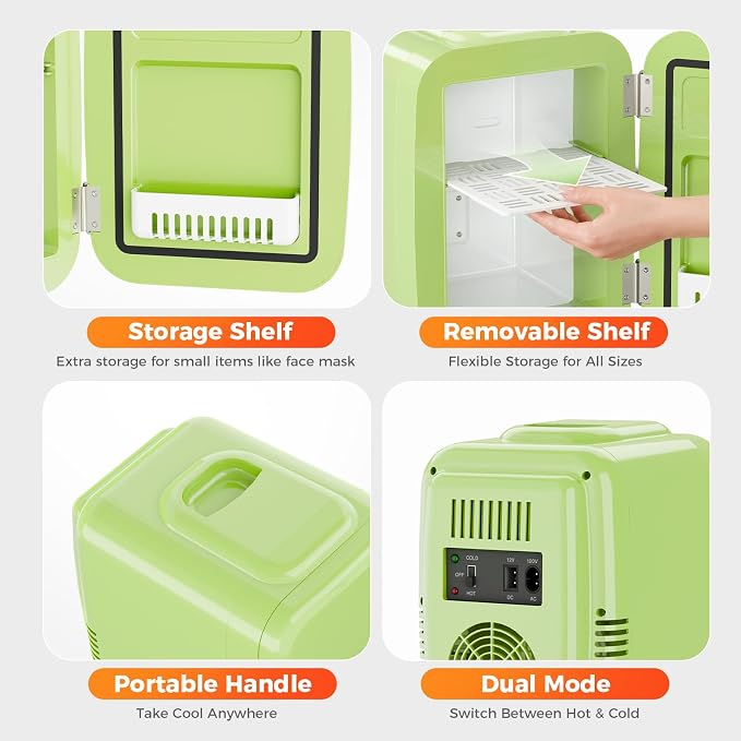 Mini Fridge for Bedroom - 4 Liter/6 Can Mini Makeup Fridge, 110V AC/ 12V DC Portable Thermoelectric Cooler&Warmer for Skincare, Drink, Cosmetic, Medicine, Small fridge for Bedroom, Office, Dorm, Car