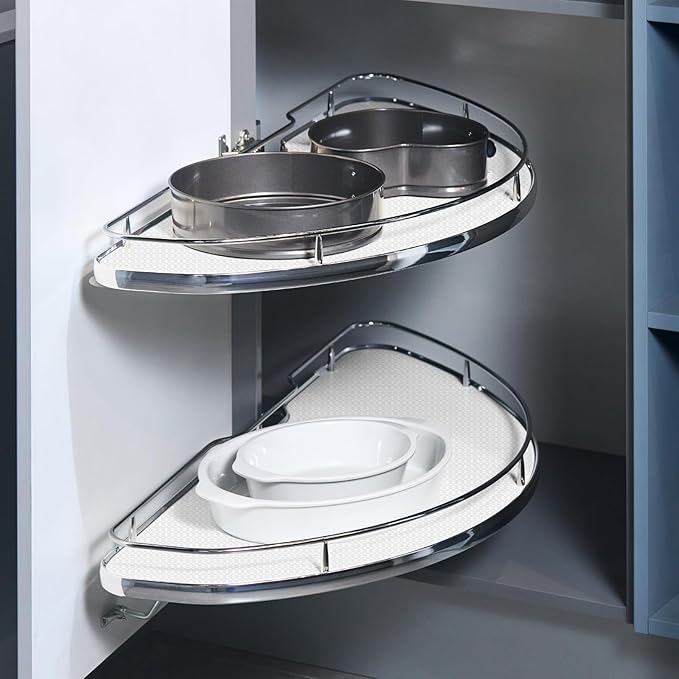 2 Pcs Lazy Susan Shelf Liner 31 Inch EVA Lazy Susan Shelf Liner Non-Adhesive Protection Mats for Cabinet Fridge Refrigerator Pantry Sink Cupboard Storage (Diamond Pattern,White)