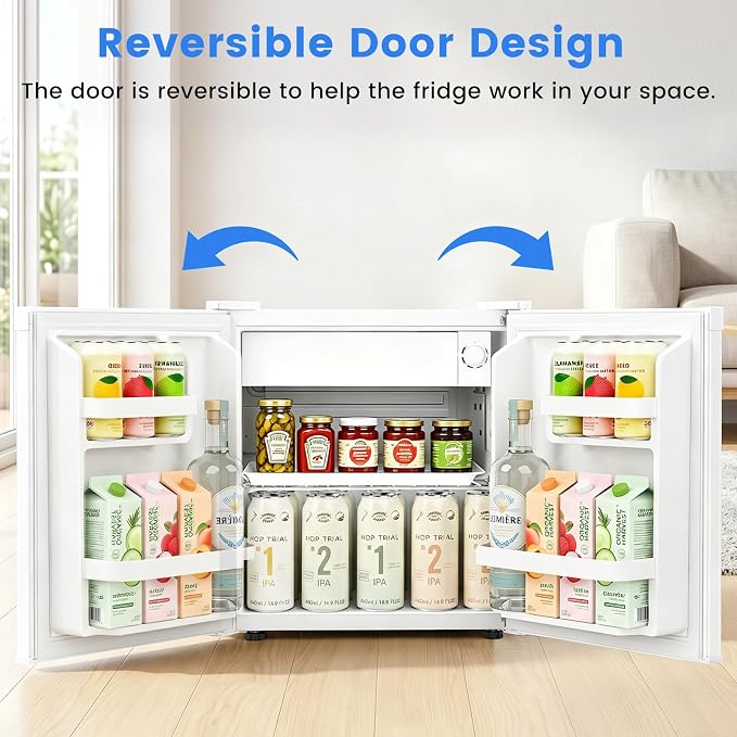 Antarctic Star Mini Fridge, Rated 1.6 cu.ft, Small Upright Refrigerator with Removable Shelves, 7 Adjustable Thermostat, Low Noise for Bedroom/Apartment/Office,White