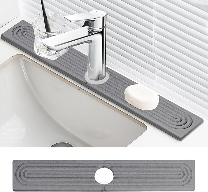 Faucet Mat for Kitchen Sink Diatomite Fast Drying Stone Sink Tray Absorbent Mat Faucet Splash Guard for Kitchen Sink and Bathroom Counter