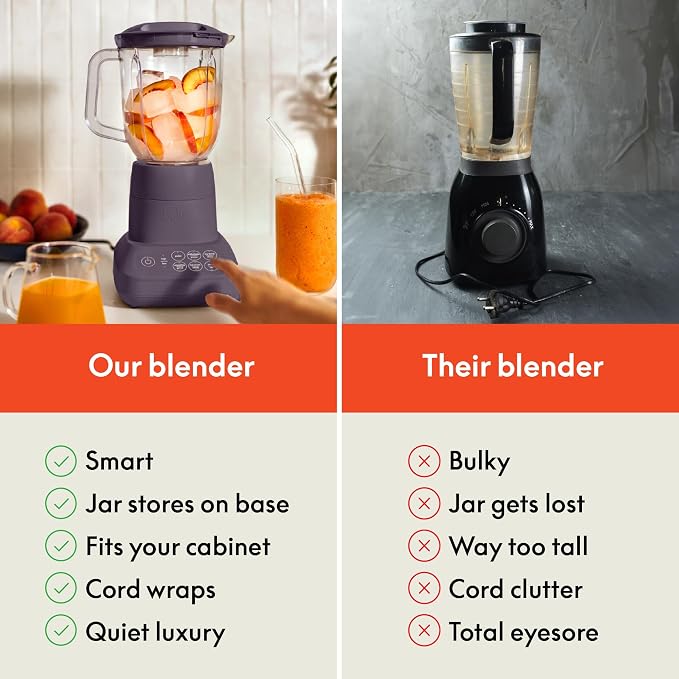 bella 10 Speed Countertop Blender, Juicer & Smoothie Maker, Fits-anywhere™ Kitchenware, Slim Flip & Store Design, Dishwasher Safe 48oz Capacity Pitcher & Lid, Stainless Steel Blade, 450 Watt, Plum