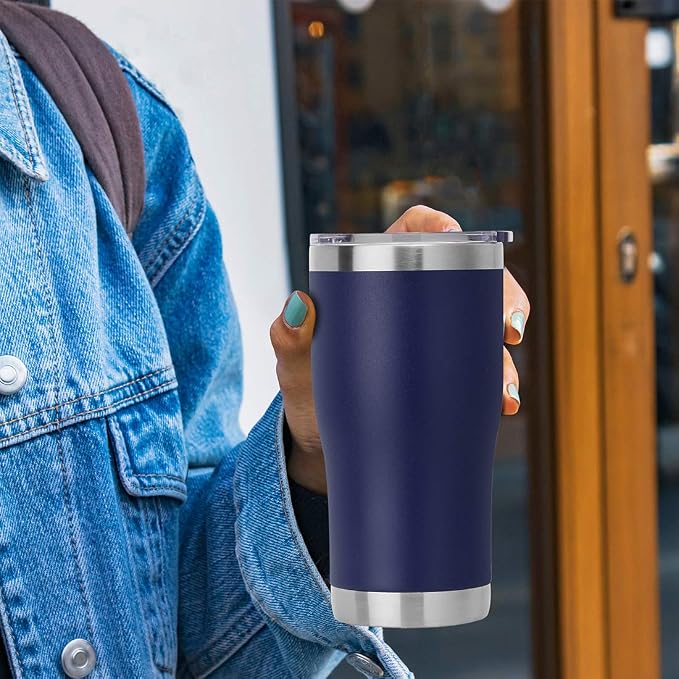 DOMICARE 20oz Tumbler with Lid Stainless Steel Tumblers Bulk, Double Wall Vacuum Insulated Coffee Travel Mug Powder Coated Tumbler, 12 Count (Pack of 1) Navy
