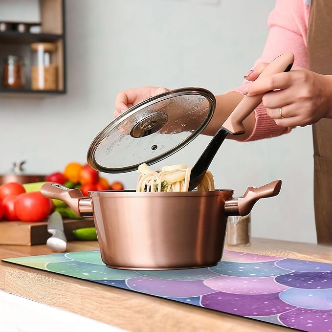 2 in 1 Table Runner Trivet for Hot Pots and Pans Heat Resistant Non Slip Waterproof 39 x 12 Inch Decorative Table Protector for Kitchen Countertop Watercolor Mermaid Scales Colors