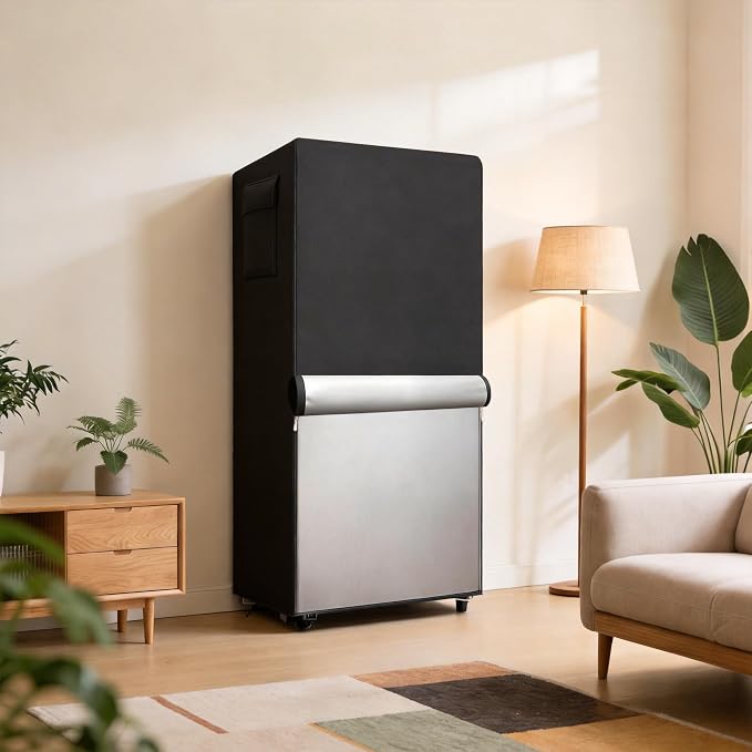 Outdoor Refrigerator Cover,600D Heavy Duty 100% Waterproof Upright Freezer Cover,Outside Stand Up Fridge Covers.Front Can Be Rolled-Up by Zippers.(Black,23" W x 23" D x 56" H)