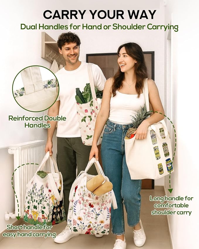 Miss Adola Large Canvas Grocery Tote Bag - Reusable Extra Large Shopping Shoulder Bags with 6 Inner Pockets & 2 Handle Strap