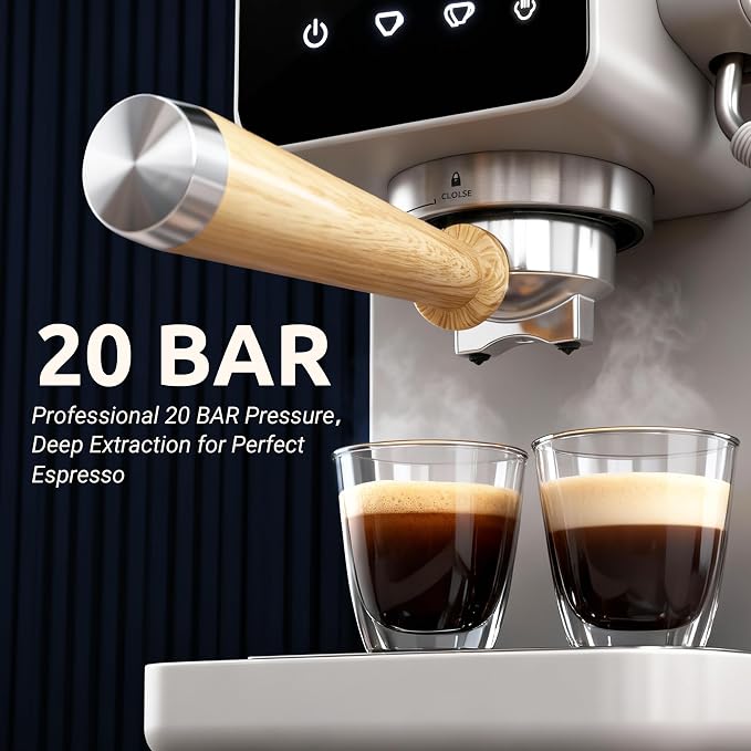Touchscreen Espresso Machine with Steam Wand, 40.6oz Water Tank | Milk Frother for Cappuccino, Latte, Compact Design, Quick Thermoblock Heating System, 40.6oz Removable Water Tank