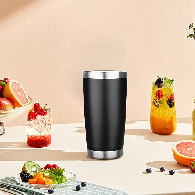 20oz Tumbler with Lid Stainless Steel Insulated Tumblers Travel Coffee Tumbler Bulk Double Wall Vacuum Insulated Water Cup Gifts for Christmas Women Men Her Him Home Office(Black, 6pack)