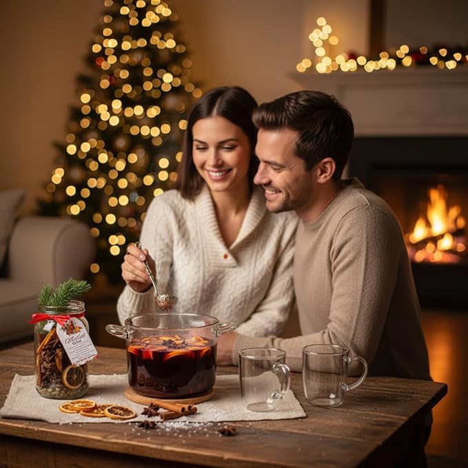 Honeydak 6 Set Christmas Wine Potpourri Simmer Pot Gifts Christmas DIY Mulled Wine Gifts Mulling Spices Mugs Mulled Apple Cider Jars Without Spices for Holiday Winter House Warming Simmering Supplies