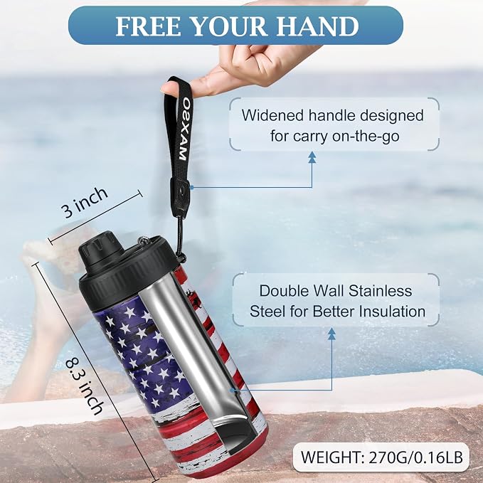 MAXSO Sealed Can Cooler Fizz Lid Can Cover for 12 oz Regular, Slim Skinny Cans & As Thermal Bottle, 4-in-1 Insulated Vacuum Stainless Steel Carbonated Cold Drink Holder -America Flag
