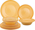 UPware 12 Piece Beaded Melamine Dinnerware Sets, Outdoor Dishes Set, Plates and Bowls Sets, Service for 4, Yellow
