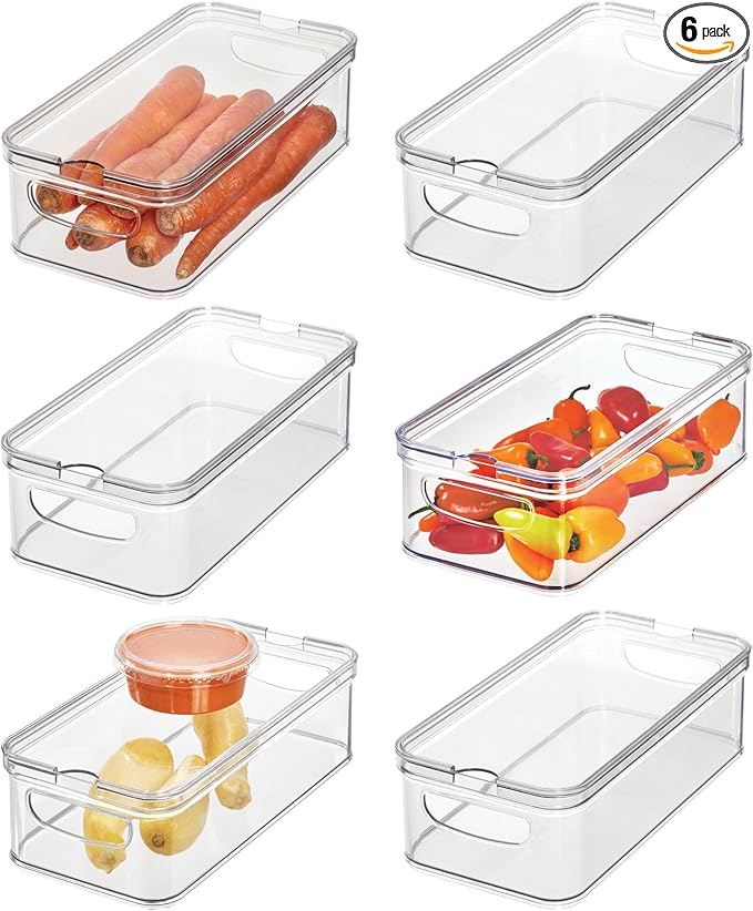 iDesign Stackable Fridge Organizer Bins with Lids for Fresh Produce - Set of 6 - Clear