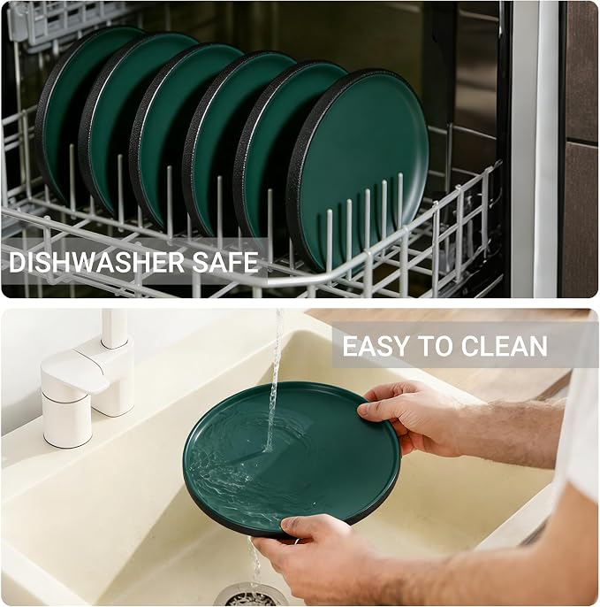 GZG Classic Series - Plates and Bowls Set for 2, 6 Piece Stoneware Dinnerware Sets, Microwave and Dishwasher Safe Lead-Free Handcrafted Ceramic Dishes Set - Malachite Green