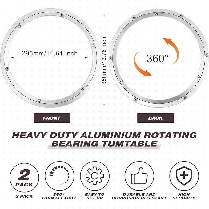 JaGely 2 Pack 14 Inch Lazy Susan Hardware Aluminum Alloy Turntable Rotating Hardware Heavy Duty Lazy Susan Bearing Ring Mechanism for Kitchen Dinning Table