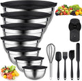 Leidawn Mixing Bowls with Lids set - 25 PCS Stainless Steel Nesting Black Mixing Bowls Set for Baking, Mixing, Serving & Prepping, Size 5, 3.7, 2.8, 2.3, 1.7, 1.1, 0.7QT, 11 Cooking