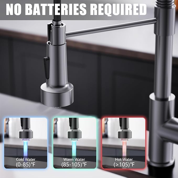 GIMILI Black Stainless Kitchen Faucet with Pull Down Sprayer Single Hole Stainless Steel LED Faucet, Suitable for Farmhouses, RV, Laundry Room, Outdoor, and Campers. Llave para fregadero de cocina