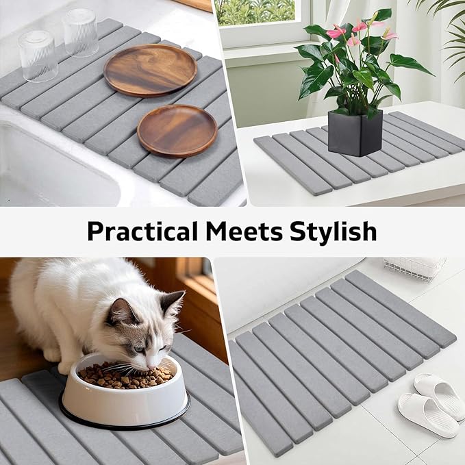 Stone Dish Drying Mats for Kitchen Counter, 24"(L)×16"(W), Drying Collapsible Dish Drying Mat, Eco-Friendly Absorbent Diatomaceous Earth Mats for Dishes Bottles Cups, Match Any Countertop
