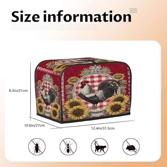 Red Retro Rooster 4 Slice Toaster Cover Dust And Fingerprint Bread Maker Cover Bakeware Protector Washable Appliance Covers Kitchen Accessories For Home Kitchen Women Gift