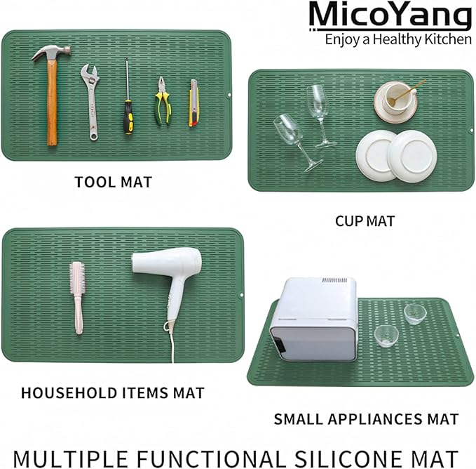 MicoYang Silicone Dish Drying Mat for Multiple Usage,Easy clean,Eco-friendly,Heat-resistant Silicone Mat for Kitchen Counter or Sink,Refrigerator or Drawer Liner Green 4XL 32 inches x 18 inches