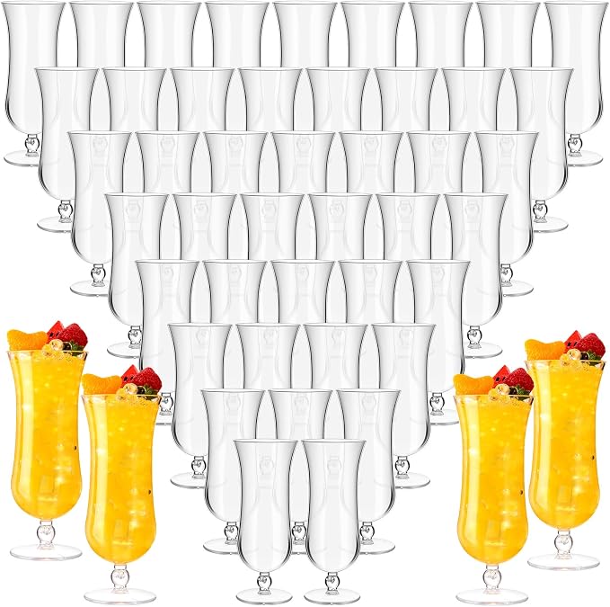 Norme 48 Pack Hurricane Glass Plastic Bulk 15 oz Break Resistant Piña Colada Cocktail Glasses Reusable Acrylic Clear Tulip Drinking Cups for Wedding Spring Summer Party Cocktails Beer Wine Juice