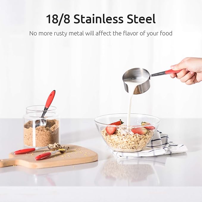 U-Taste 18/8 Stainless Steel Measuring Cups and Spoons Set of 10 and 600ºF Heat Resistant 13.76" Long, 3.63" Wide Wok Spatula for Kitchen Stir Fry (Red)